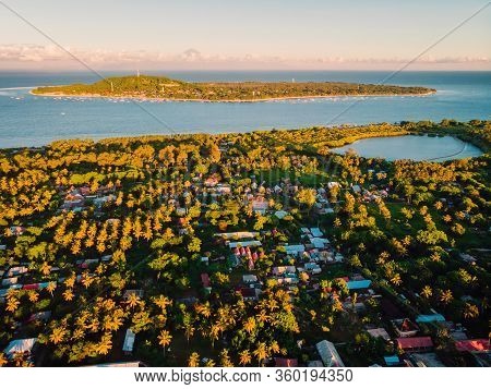 Aerial View With Gili Islands And Ocean, Drone Shot. Gili Meno And Gili Trawangan