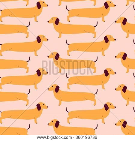 Seamless Pattern With German Badger-dog, Dachshund. Cute Cartoon Character. Animal Print.