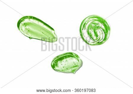 Aloe Vera Cosmetic Gel. Gel Texture With Bubbles On Isolated White Background. Concept Of Natural Co