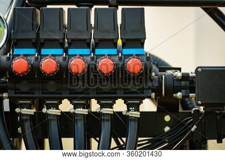 Operating Control Panel With Buttons In Truck, Agricultural Or Industrial Machine Or Other Vehicle