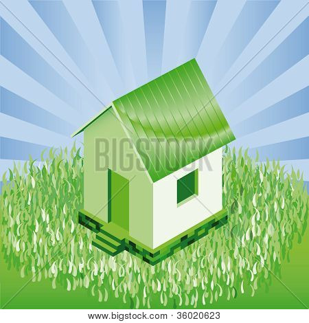 Pieni talo luonnonmaisemaa