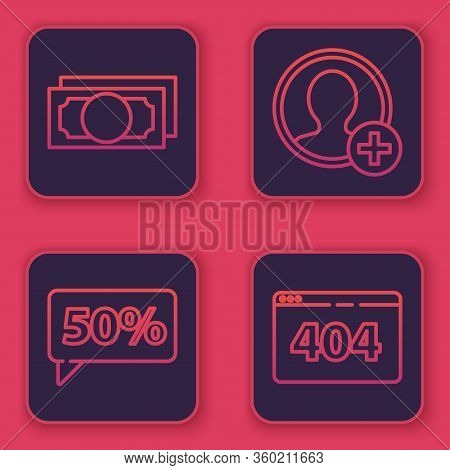 Set Line Stacks Paper Money Cash, Fifty Discount Percent Tag, Create Account Screen And Page With A 