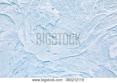 Luxurious Background With Imitation Of Sea Wave. Handmade. Texture Of Light Blue Plastered Wall With