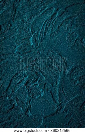 Texture Of Green Concrete Wall With Glaze Finish. Luxurious Background With Imitation Of Sea Wave. H