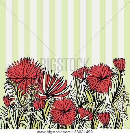 Flral koriste, jossa punaiset kukat ja raidallinen tausta