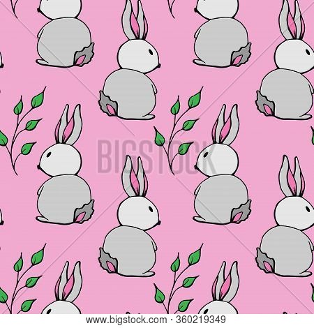 Easter Cartoon Pattern Cute Bunnies. Vector Doodle