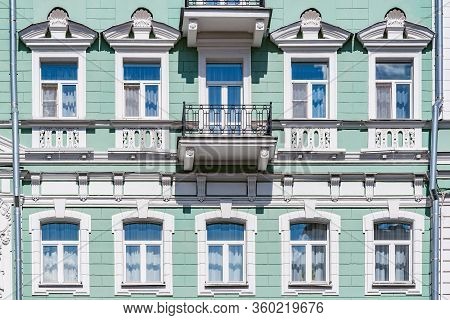 Balconies And Windows Of The Old Building In The Historical City Center.