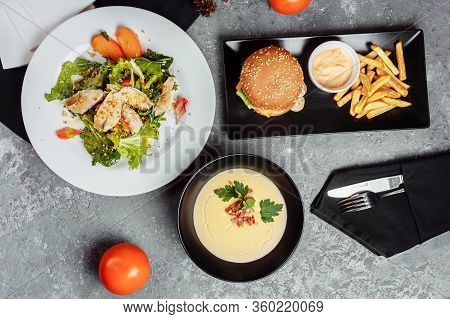 Three-course Set On A Table In A Business Lunch Restaurant