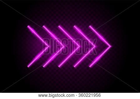 Neon Arrows. Casino Glow Light Sign. Cinema Electricity Decoration. Vector Neon Arrow.