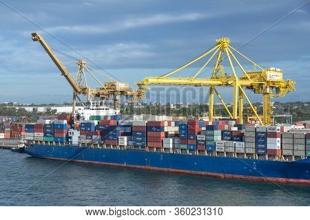 Sydney, Australia - November 29: Container Vessel In Port Of Sydney On November 29, 2018 In Sydney, 