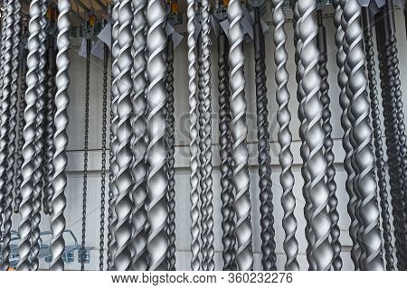Multiple Sds Drills. Close Up. Background. Selective Focus. Abstract Background With A Tool.