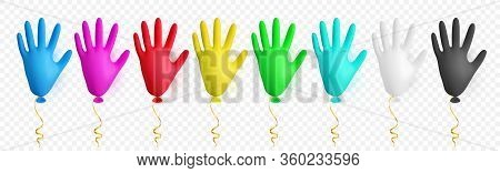 Realistic Colorful Medical Latex Glove Balloon. Shine Helium Balloon Made From Medical Latex Glove. 