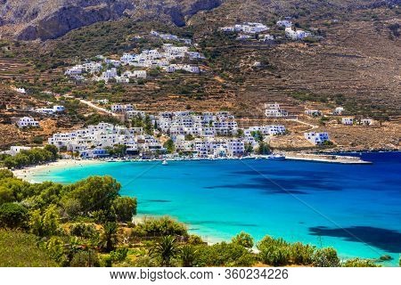 Traditional Greece - white houses and turquoise sea. Amorgos island, Cyclades