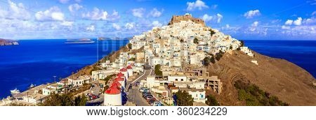 Travel in Greece. beautiful Astypalea island - view of old castle and Chora village