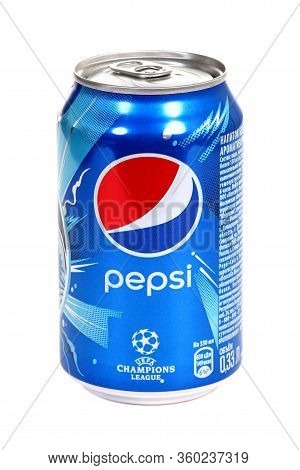 Novyy Urengoy, Russia - April 8, 2020: Aluminium Can Of The Pepsi Uefa Champions League Edition Isol