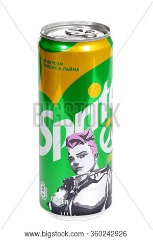 Novyy Urengoy, Russia - April 8, 2020: Aluminium Can Of The Sprite Lemon And Lime Overwatch Edition 