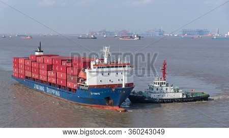 Shanghai, China - December 24: Vessel Moor To The Berth In Port Of Shanghai On December 24, 2018 In 