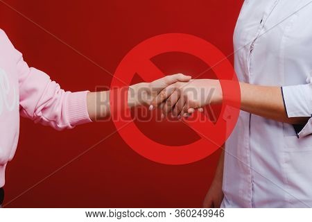 Covid-19 Maintain Social Distancing Banner - Handshake Prohibition Sign - Hygiene And Social Distanc