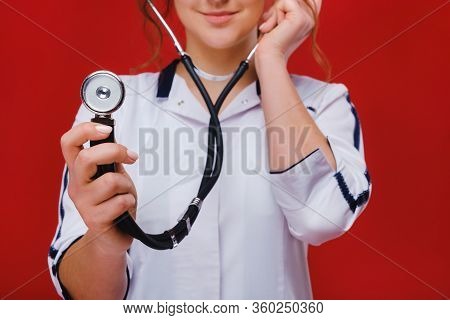 Smart Success Physician Working With A Stethoscope,