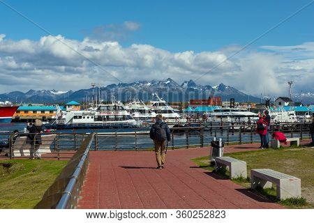 View Of The Ships And Boats In Ushuaia Harbor, Argentina