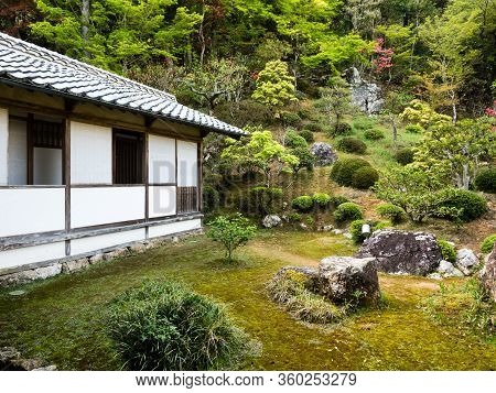 Kochi, Japan - April 6, 2018: Traditional Japanese Garden On The Grounds Of Chikurinji, Temple Numbe
