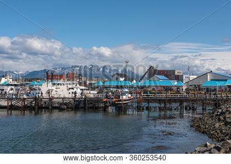 View Of The Ships And Boats In Ushuaia Harbor, Argentina