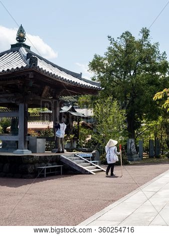 Kochi, Japan - April 7, 2018: O-henro Pilgrims At Tanemaji, Temple Number 34 Of Shikoku Pilgrimage