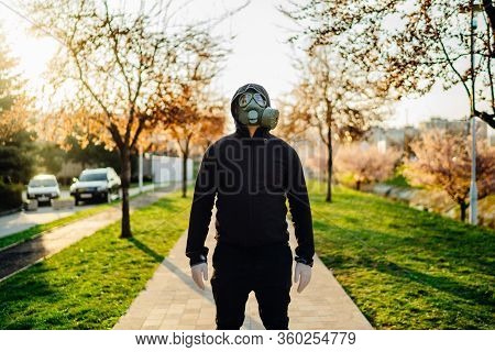 Adult Affected By The Covid-19,wearing Mc1airborne Protection Gas Mask.psychological Stress Of Infec
