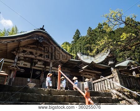 Kochi, Japan - April 7, 2018: O-henro Pilgrims At Kiyotakiji, Temple Number 35 Of Shikoku Pilgrimage