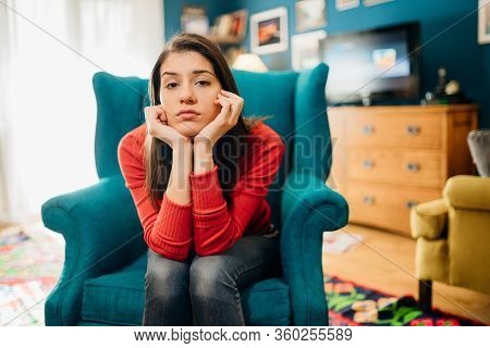 Stressed Sad Woman In Bad Mood Overthinking Problems.bored Staying At Home Mom.quarantine Mental Hea