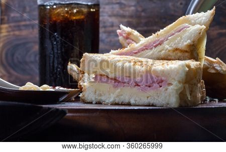 hot mixed sandwich with cola soda