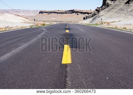 Scenic State Route 24 Running Through Desert Near Caineville - Utah, Usa