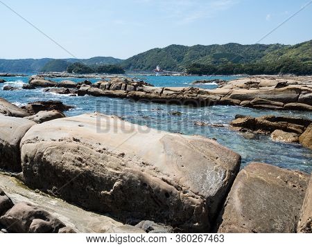 Sandstone Rock Formations At Tatsukushi Coast - A Natural Scenic Landmark Near Tosashimizu, Kochi Pr