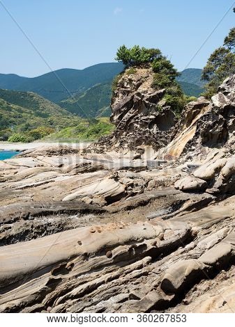 Sandstone Rock Formations At Tatsukushi Coast - A Natural Scenic Landmark Near Tosashimizu, Kochi Pr