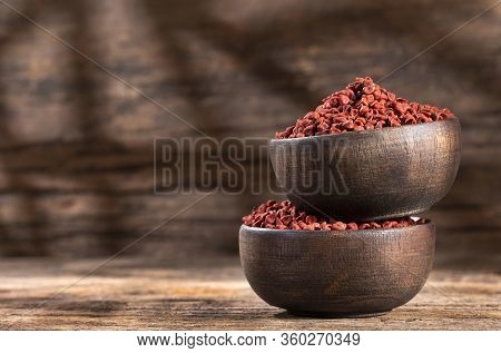 Annatto Organic Seeds In Wooden Bowls - Bixa Orellana