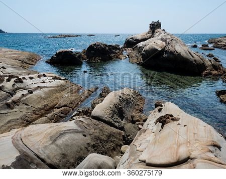 Sandstone Rock Formations At Tatsukushi Coast - A Natural Scenic Landmark Near Tosashimizu, Kochi Pr