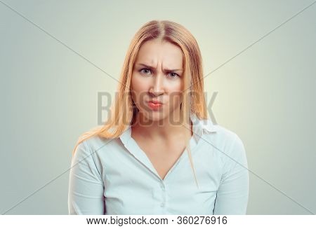 Angry. Closeup Portrait Headshot Serious Angry Bitchy Business Woman Wife Skeptically Looking At You
