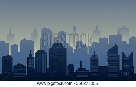Town City Of Silhouette In The Morning