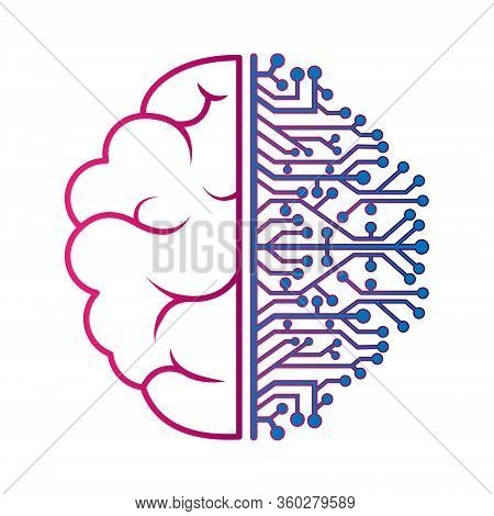 Left And Right Hemisphere Of The Brain. Artificial Intelligence. Thin Lines Isolated On A White Back