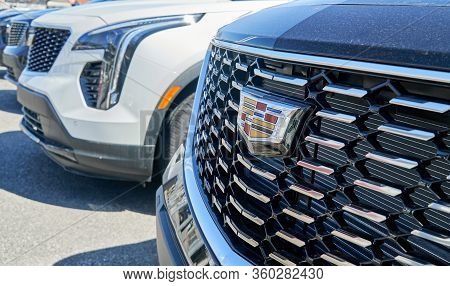 Montreal, Canada - April 4, 2020: Cadillac Xt5 Black Car At Dealership. Cadillac Is A Division Of Am