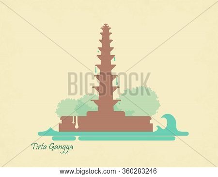 Water Palace Of Tirta Gangga. Landmark In Bali, Indonesia. Postcard In Vintage Style