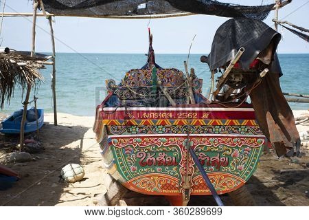 View Landscape And Wind With Kolek Or Koleh Traditional Fishing Boat Of Lower Southern Provinces Of