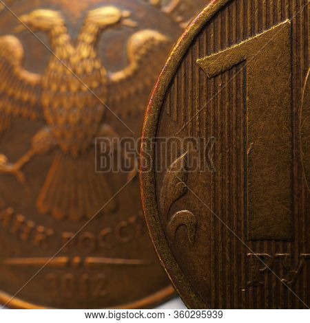 Russian Coins 10 Rubles, Fragment Very Close-up. Central Bank Of Russia, Refinancing Rate, Inflation
