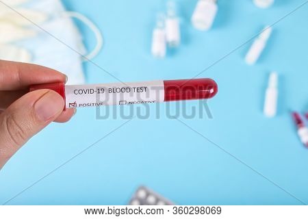 Positive Covid-19 Test And Laboratory Sample Of Blood Testing For Diagnosis New Corona Virus Infecti