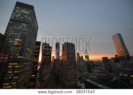 View Of Downtown Manhattan At Sunset