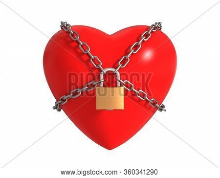 Locked Heart With Chains Isolated On White Background. 3d Illustration.
