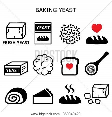 Baking Yeast Vector Icons Set - Baking Bread And Cakes Idea, Yeast Dough, Beer And Wine Production