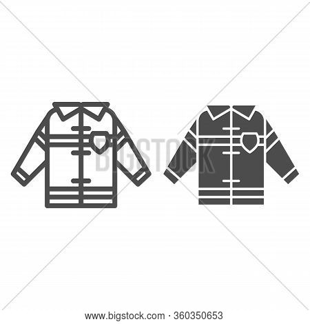 Fireman Uniform Line And Solid Icon. Fireproof Suit Outline Style Pictogram On White Background. Fir