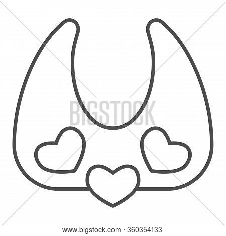 Child Breastplate Thin Line Icon. Baby Cloth Bib With Hearts Outline Style Pictogram On White Backgr
