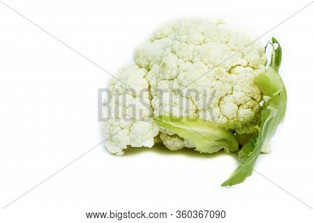 Close Up Shot Of Fresh Cauliflower Vegetable Isolated On White Background.